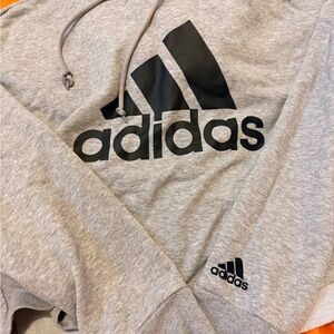 adidas Light Gray Pullover Hoodie with Black Logo Trim